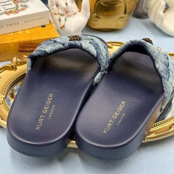 🆕 KURT GEIGER LONDON 🧿 NWOB Blue Denim Meena Eagle Slides, Sz EU 39 US 8.5 - Picture 8 of 11